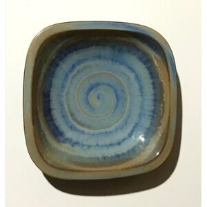 Michael Andersen & Son Bornholm Danish Pottery Blue Spiral Square Bowl 5928-2